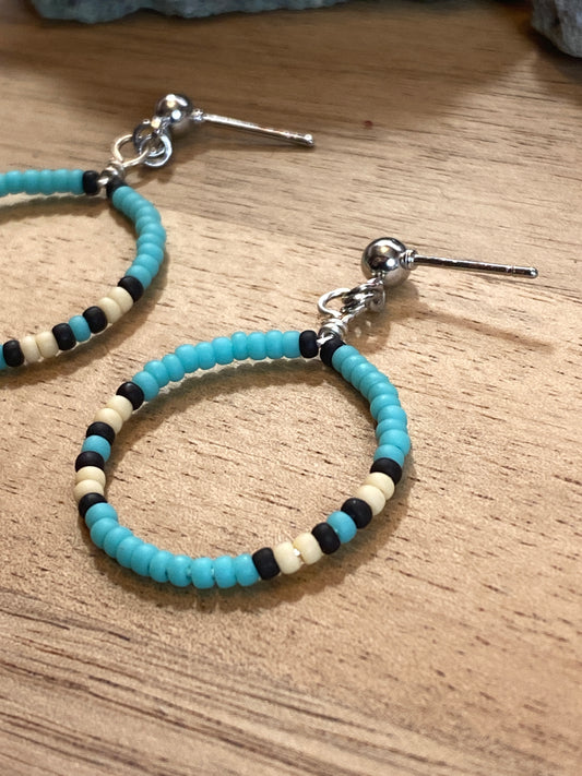 Teal Beaded Hoops