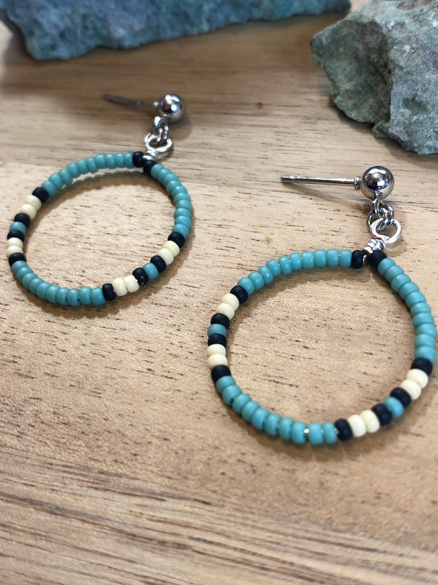 Dark Teal Beaded Hoops