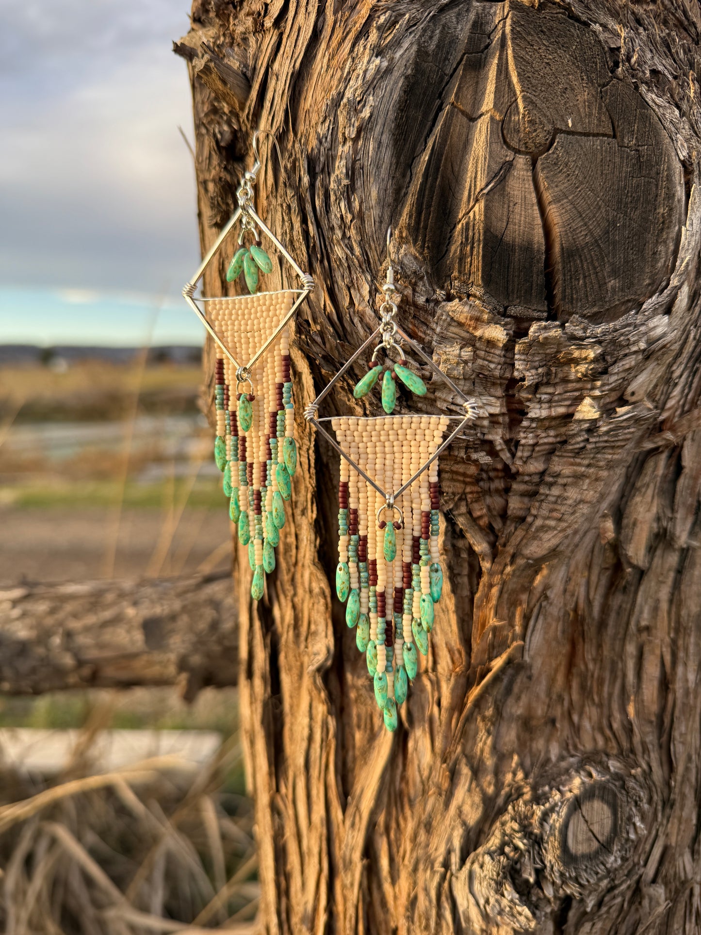 Long Western Turquoise Fringe Earrings