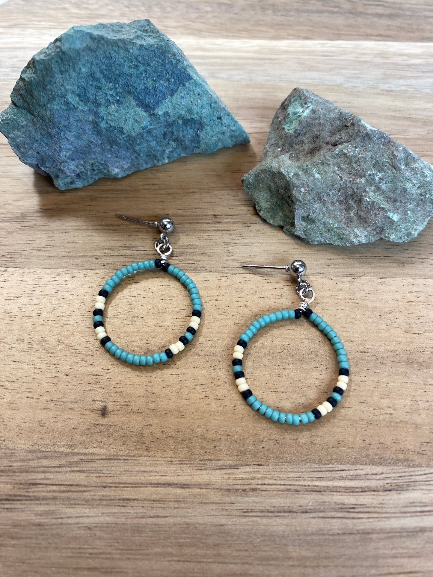 Dark Teal Beaded Hoops