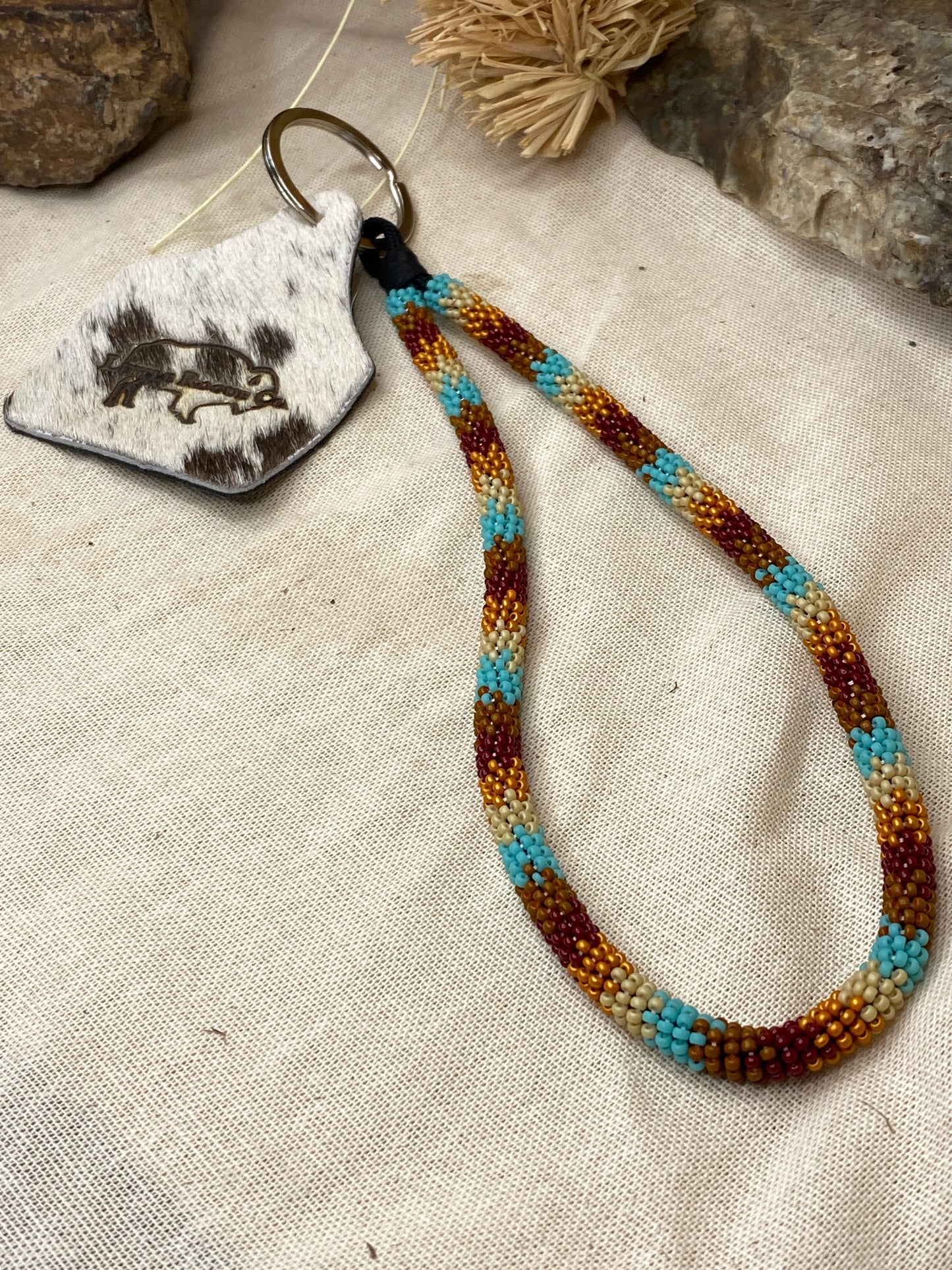 Beaded Keychain w/ Cowhide Tag