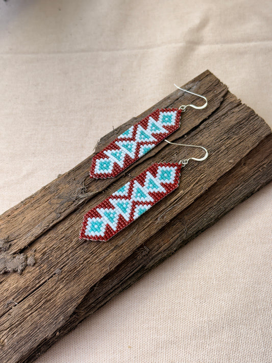 Loom Beaded Red Geometric Earrings