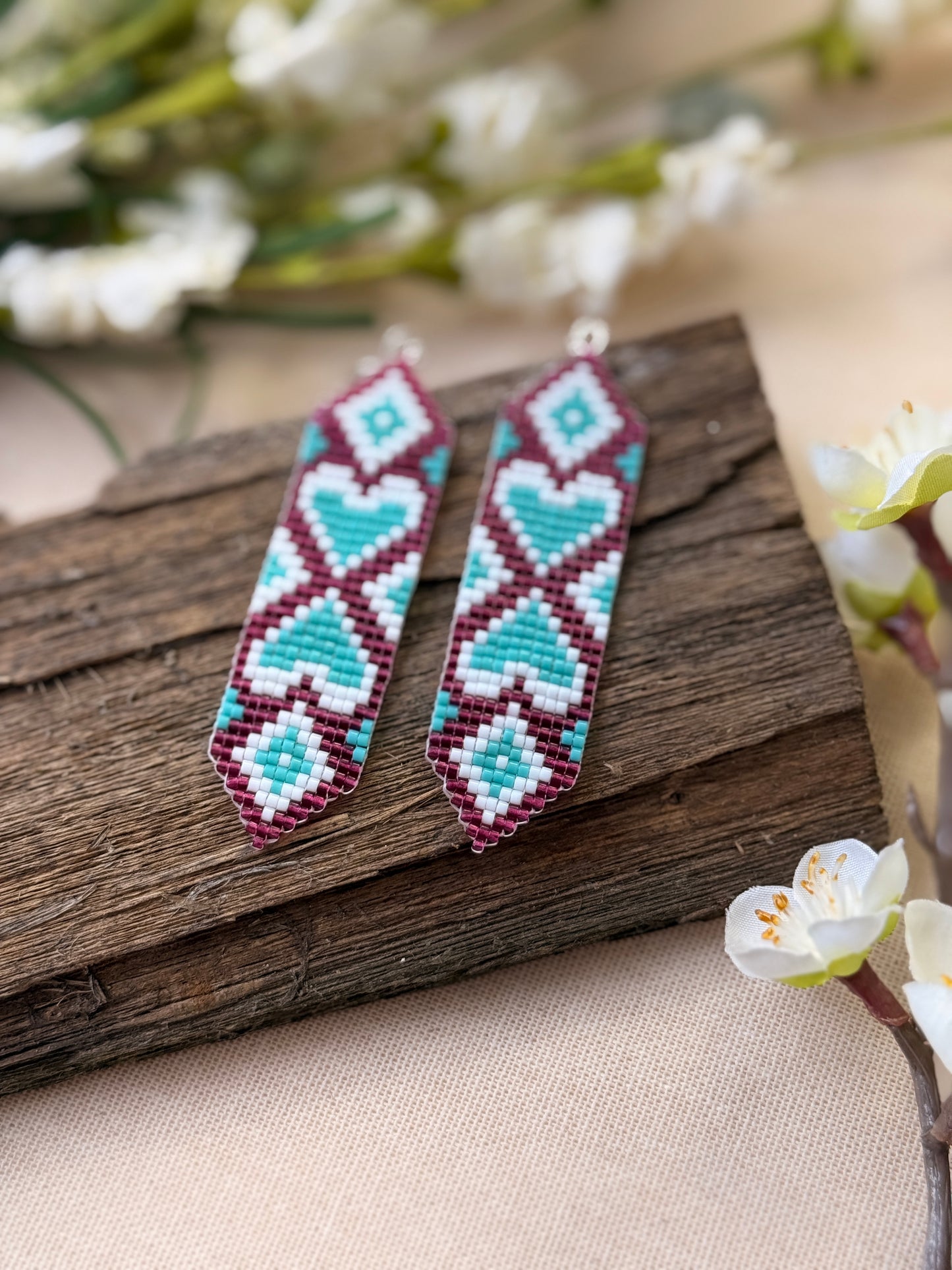 Loom Beaded Heart Earrings