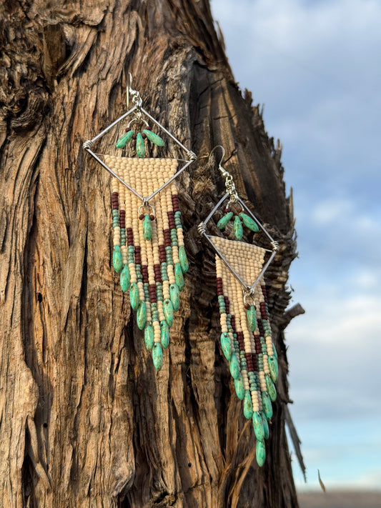 Long Western Turquoise Fringe Earrings