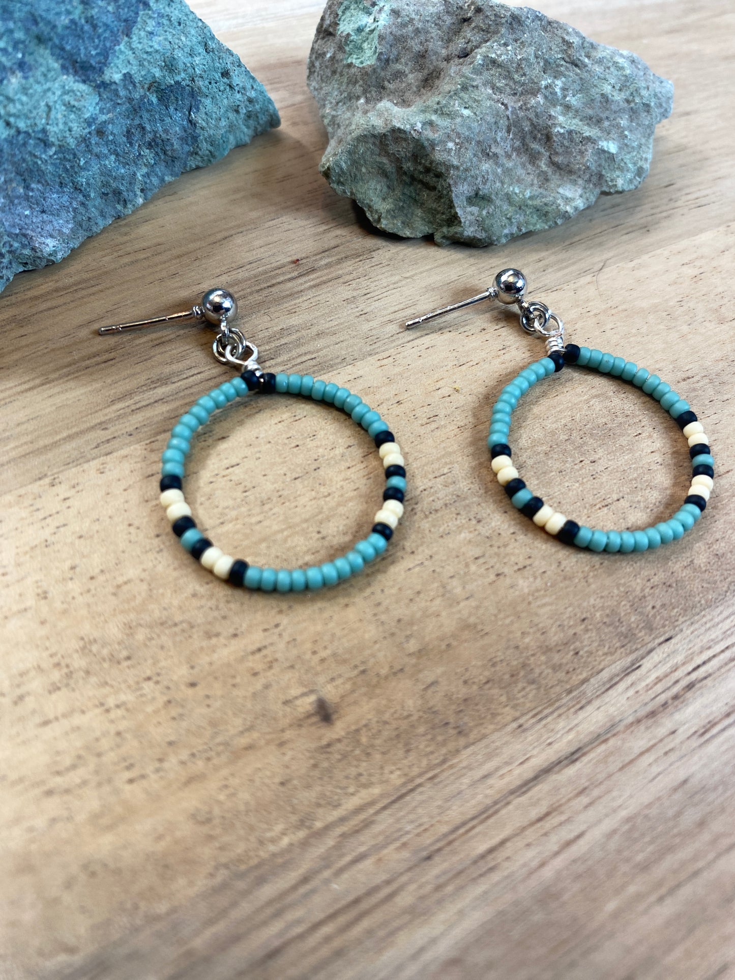 Dark Teal Beaded Hoops