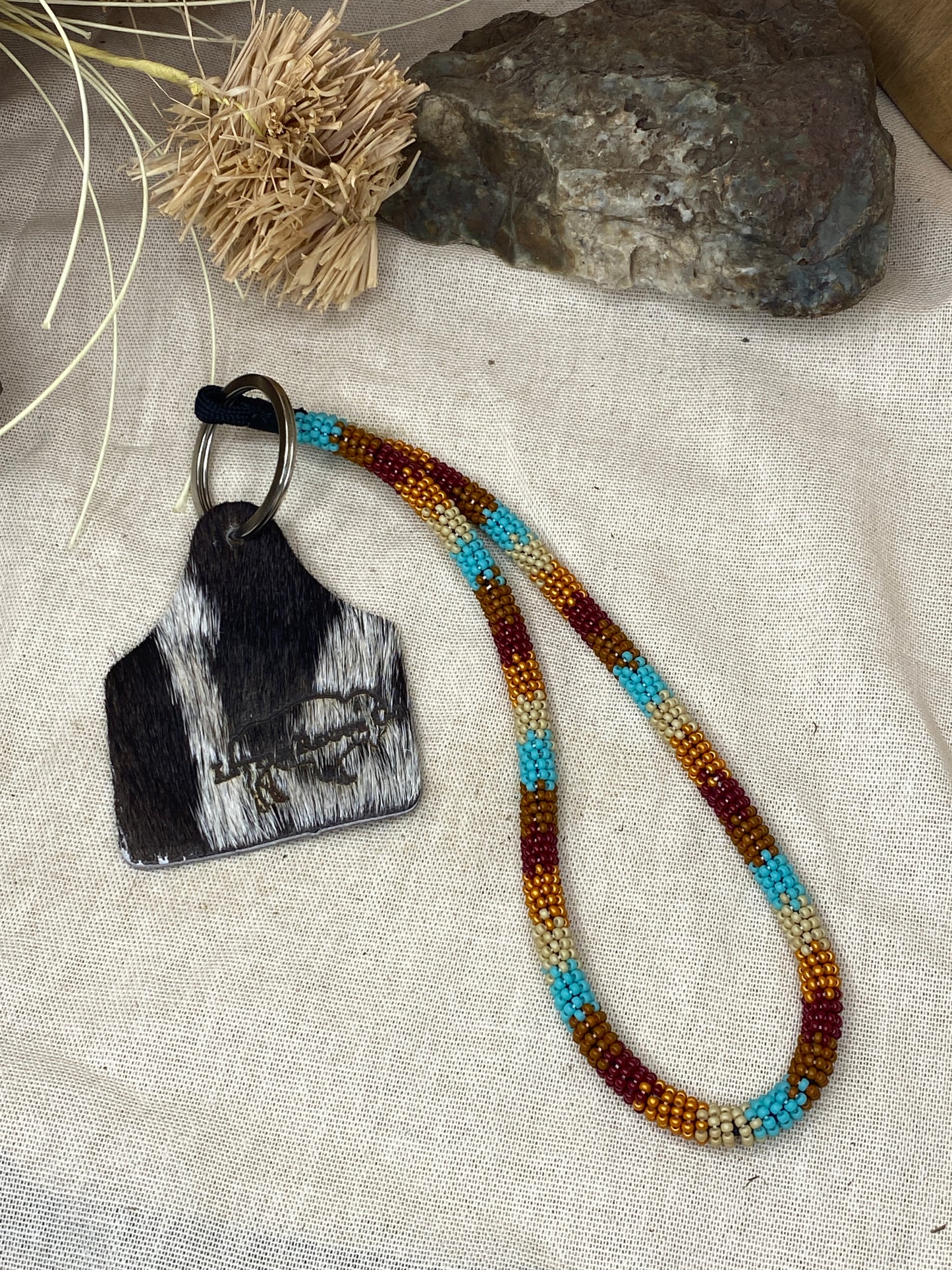 Beaded Keychain w/ Cowhide Tag