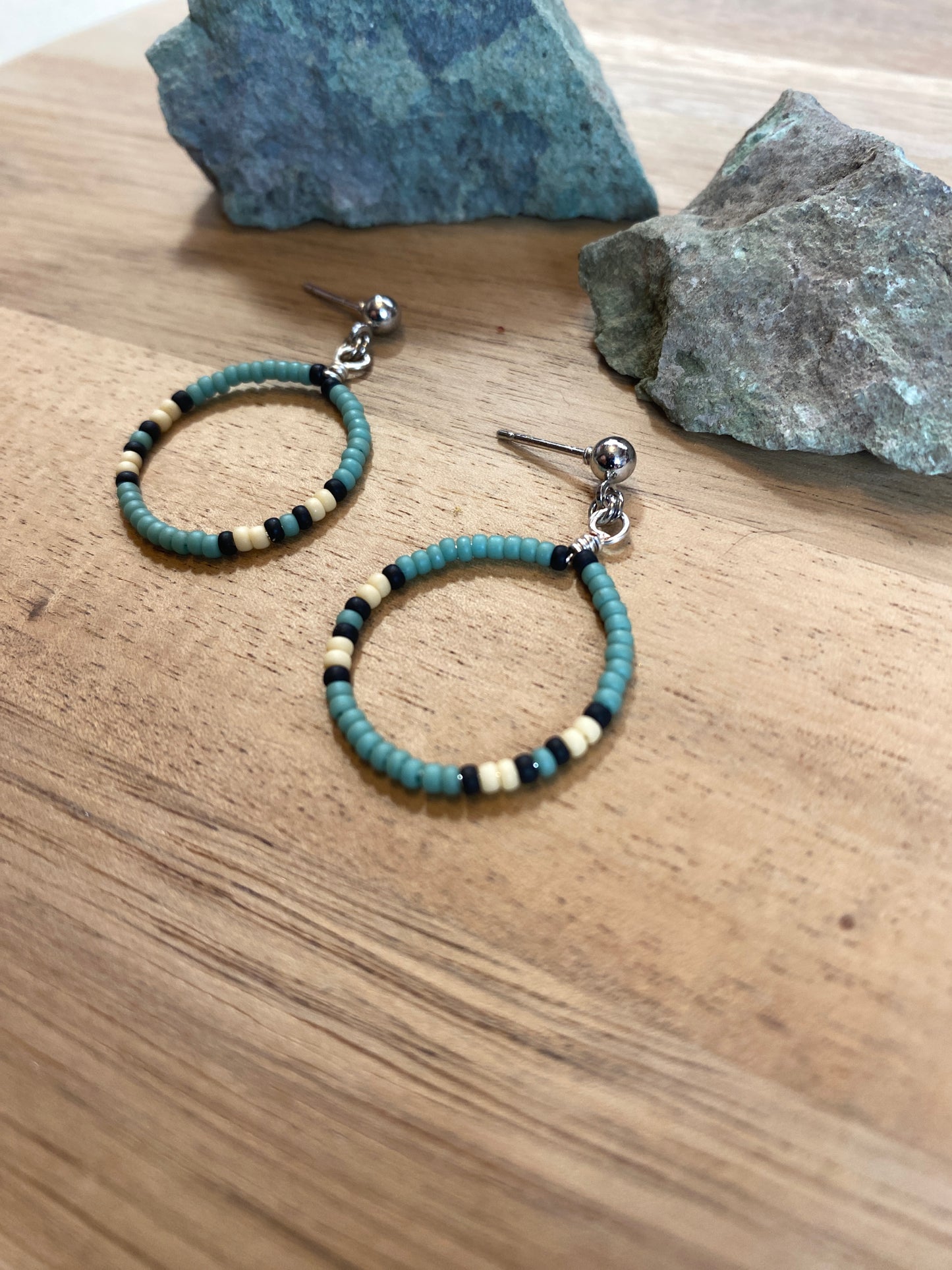 Dark Teal Beaded Hoops