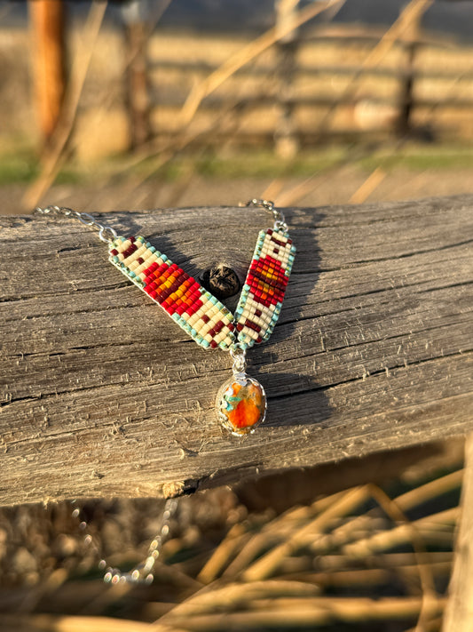 #6 Mini Breast Collar Necklace -Spiny Oyster and Turquoise