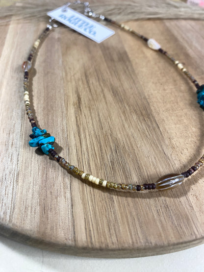 Turquoise and Shell Sand Neutral Western Choker Necklace