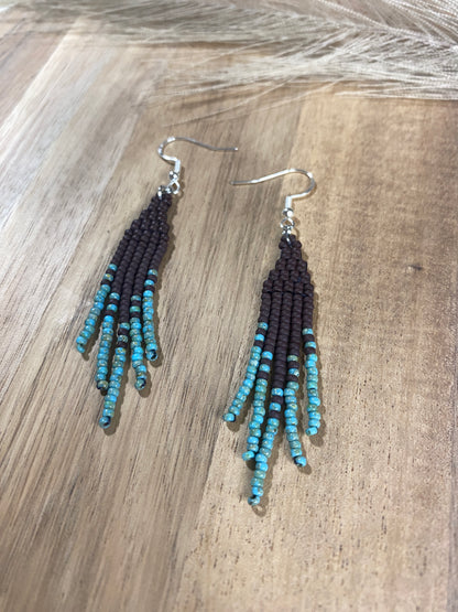 Teal Neutral Short Western Fringe Earrings