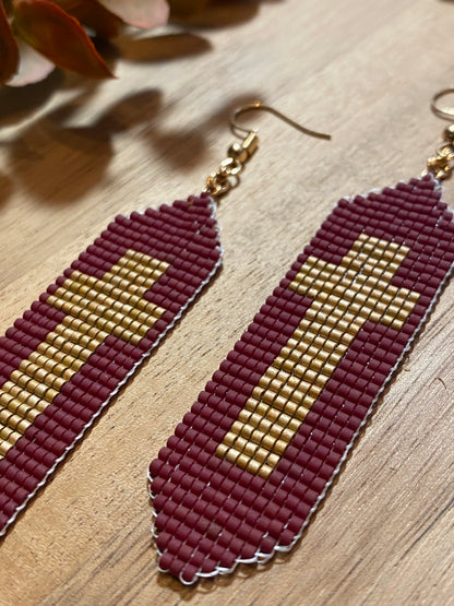 Brown and Gold Cross Earrings