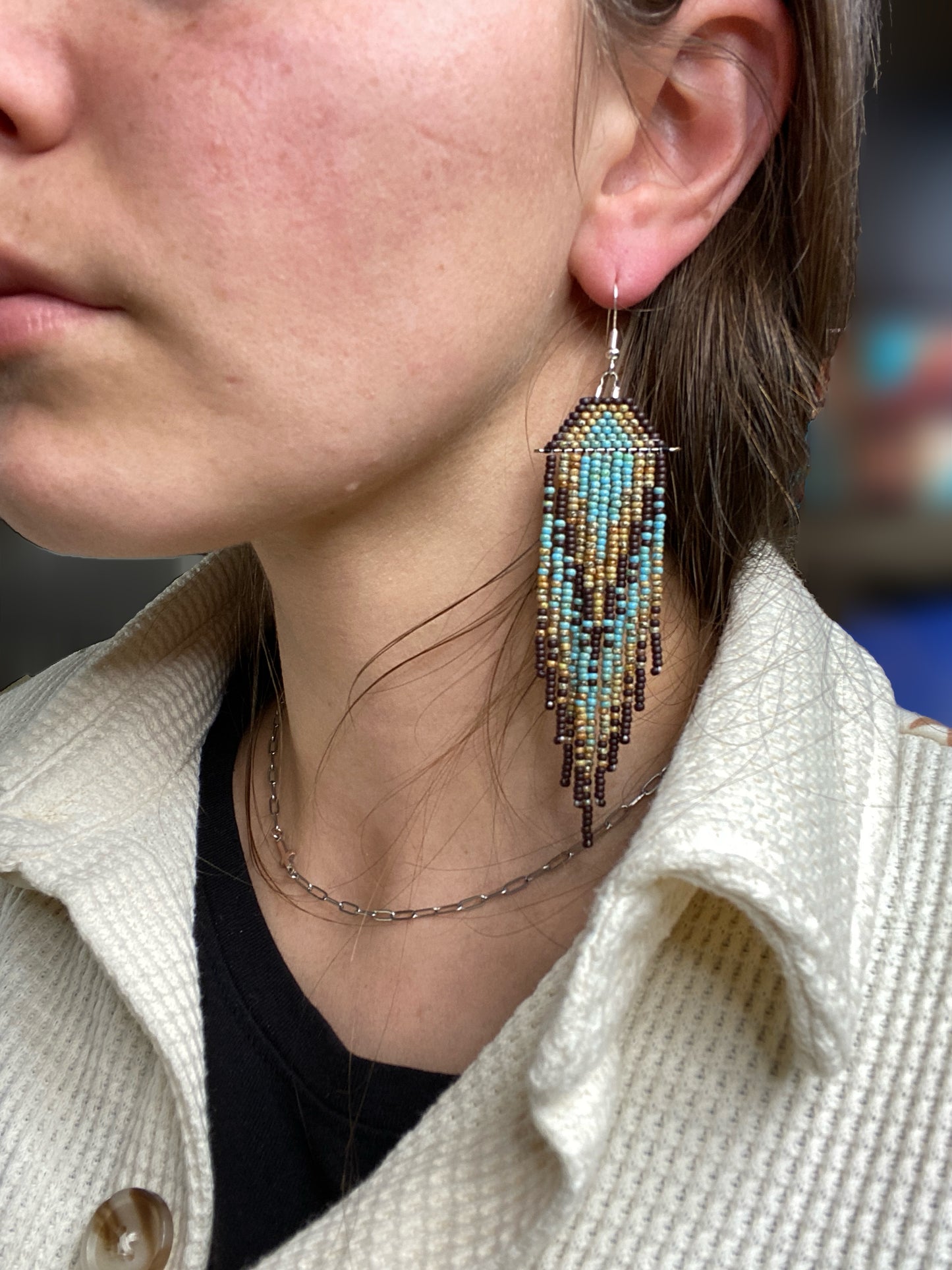 Neutral Long Western Fringe Earrings