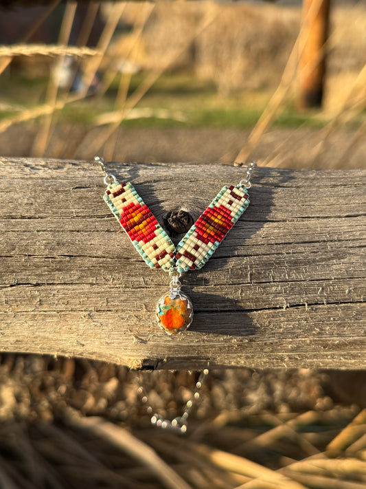 #6 Mini Breast Collar Necklace -Spiny Oyster and Turquoise