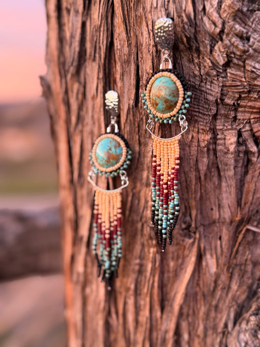 Kingman Turquoise and Hammered Sterling Silver Fringe Earrings