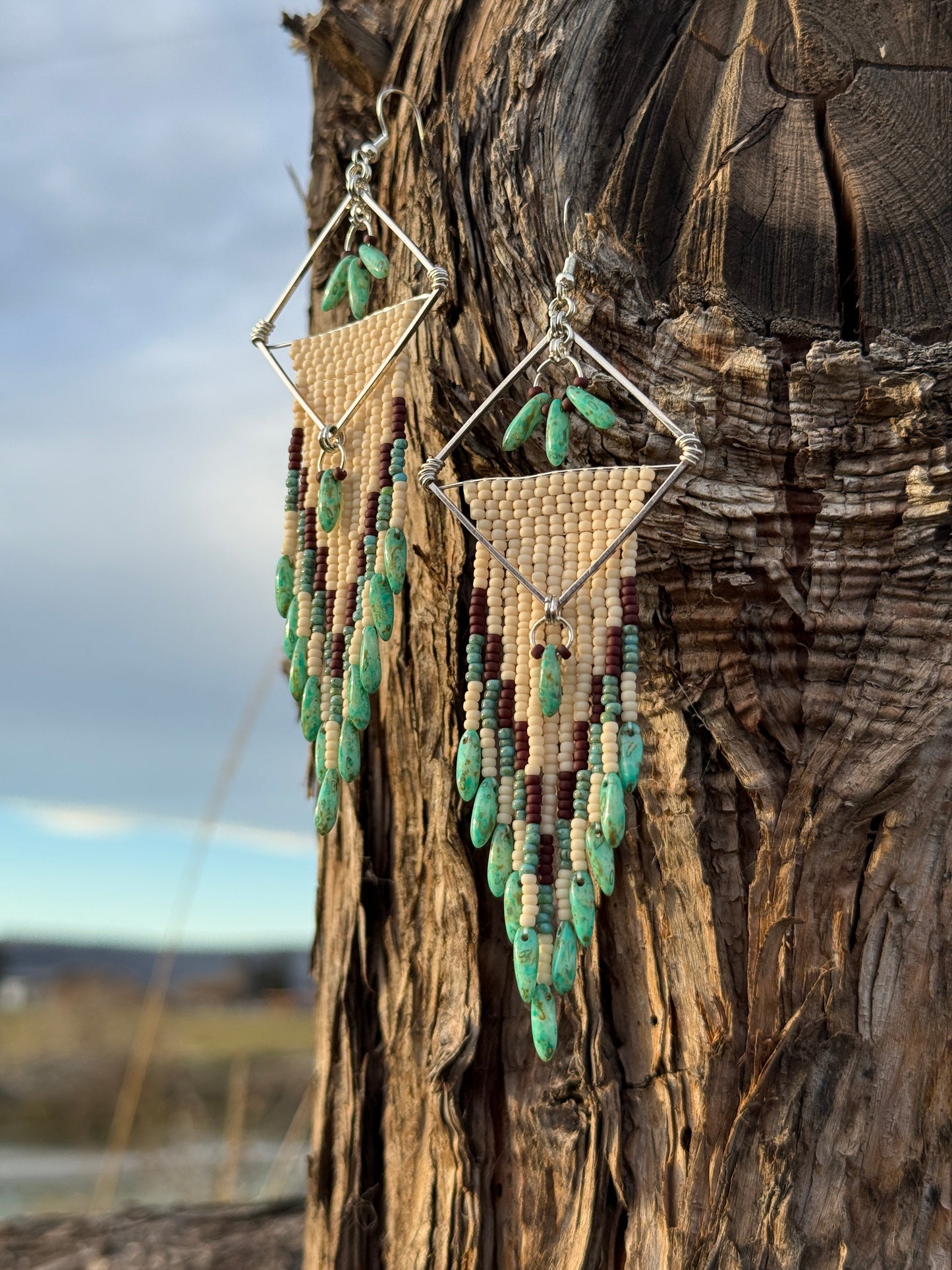 Long Western Turquoise Fringe Earrings