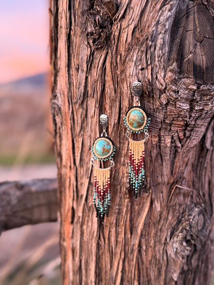 Kingman Turquoise and Hammered Sterling Silver Fringe Earrings