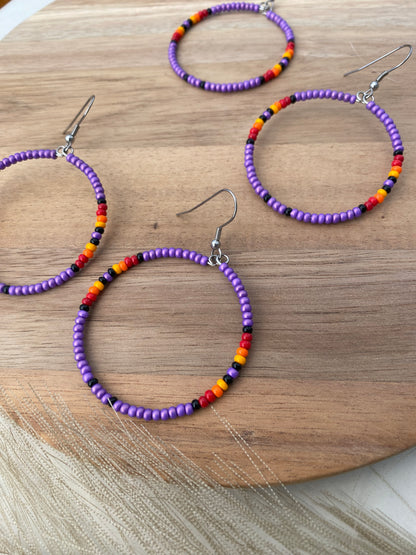 Purple Aztec Hoop Earrings