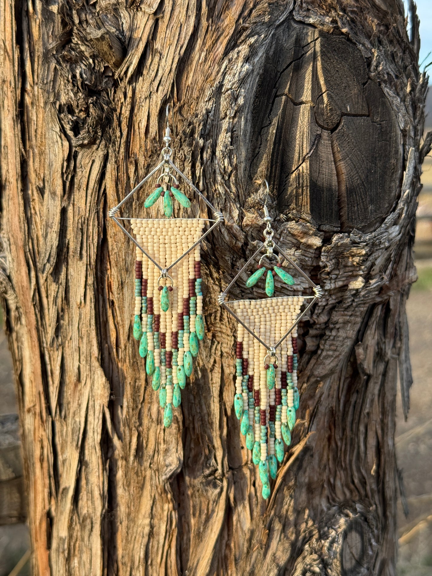 Long Western Turquoise Fringe Earrings