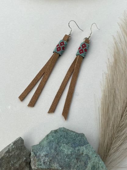 Beaded Leather Fringe Earrings