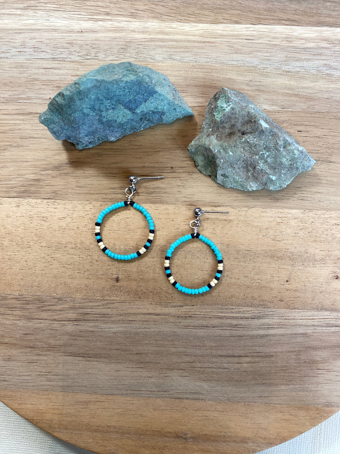 Teal Beaded Hoops