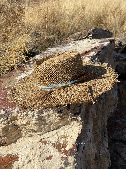 Straw Beaded Flat Brim Hat