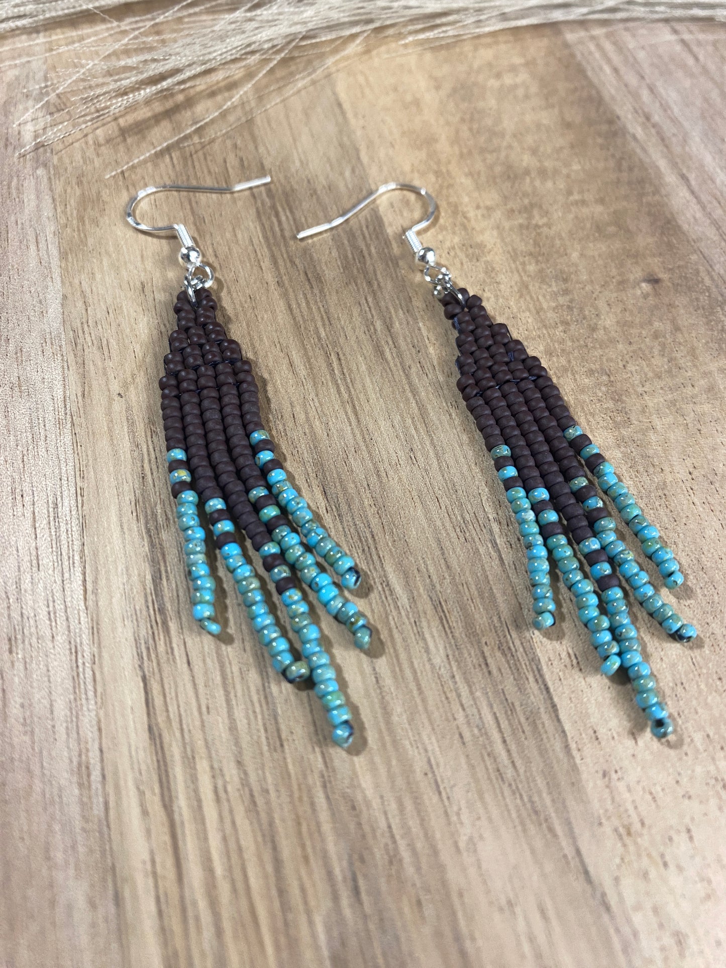 Teal Neutral Short Western Fringe Earrings