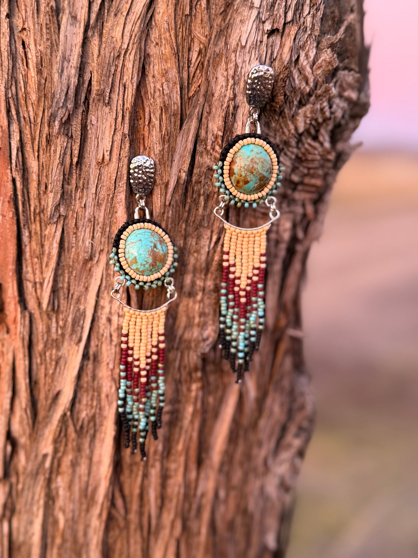 Kingman Turquoise and Hammered Sterling Silver Fringe Earrings