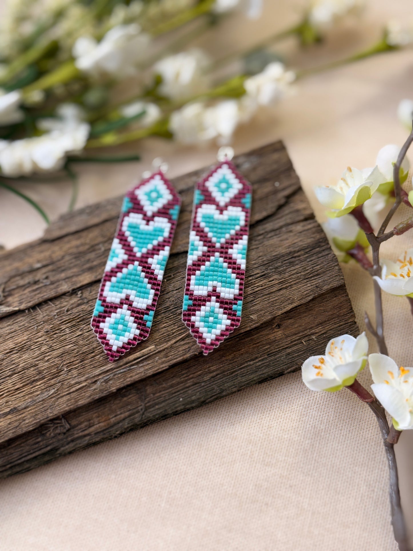 Loom Beaded Heart Earrings