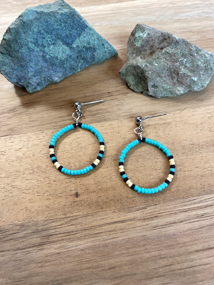 Teal Beaded Hoops