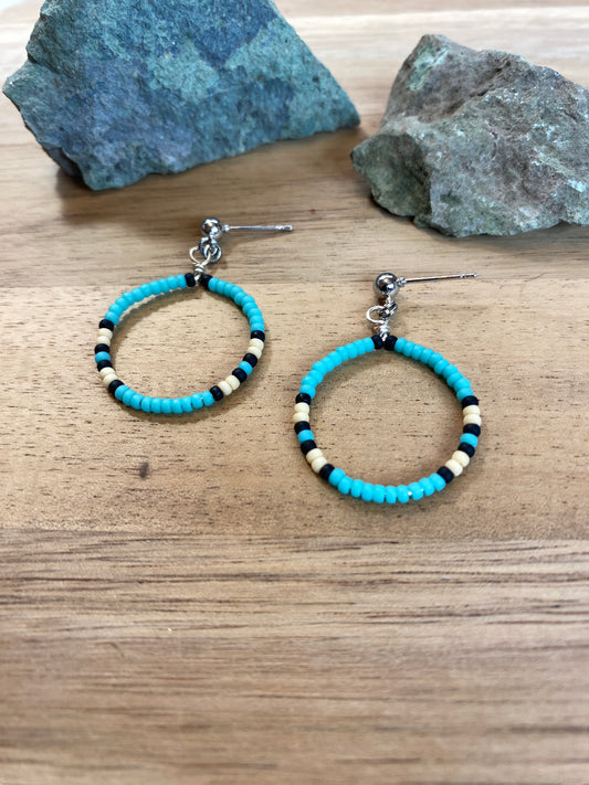 Teal Beaded Hoops