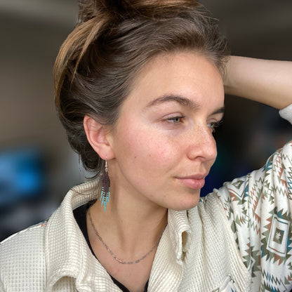 Teal Neutral Short Western Fringe Earrings