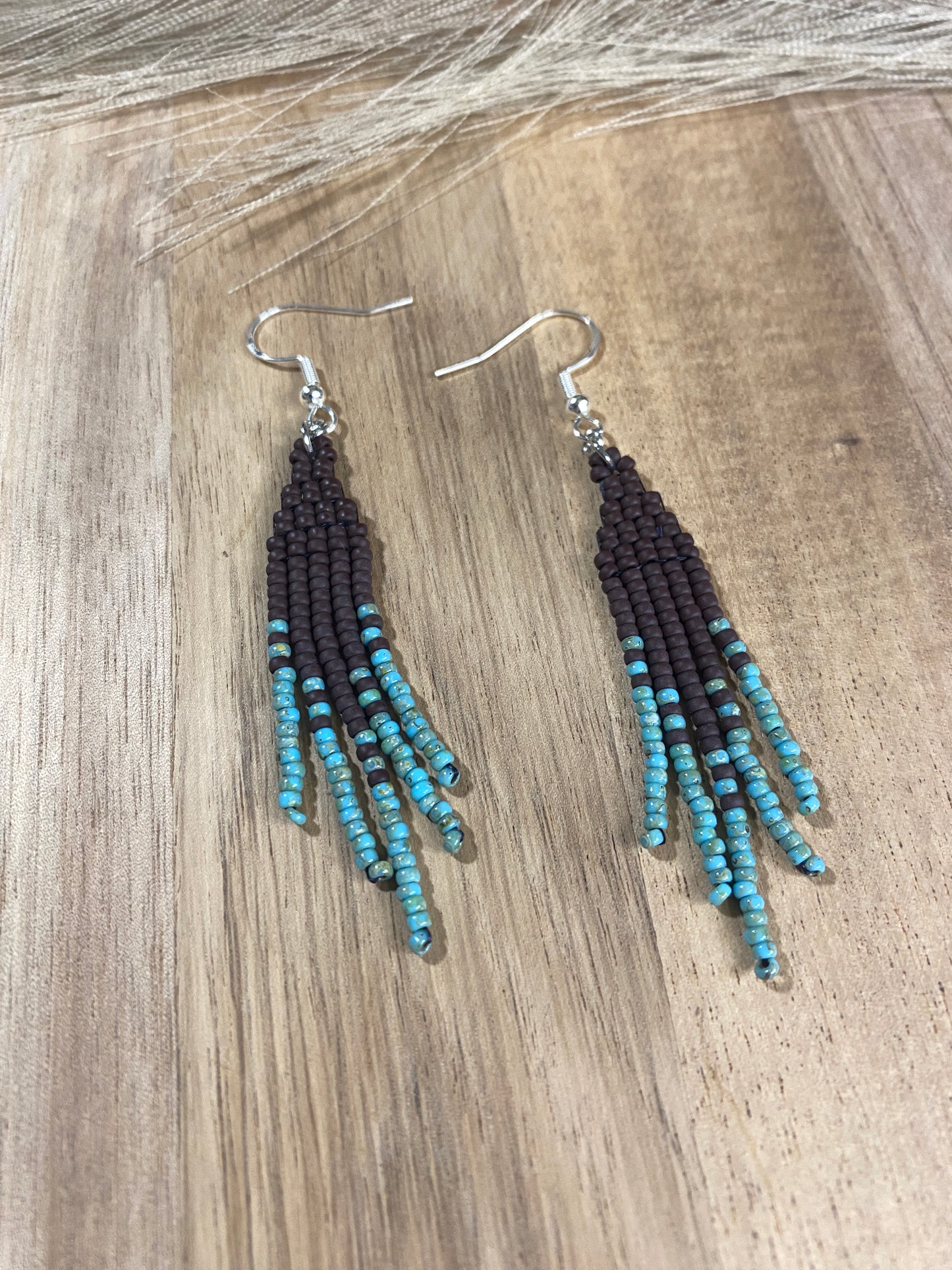 Teal Neutral Short Western Fringe Earrings