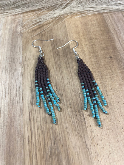 Teal Neutral Short Western Fringe Earrings