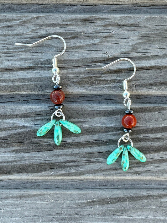 Teal Picasso Glass Petal Beads w/ Jasper and Hematite