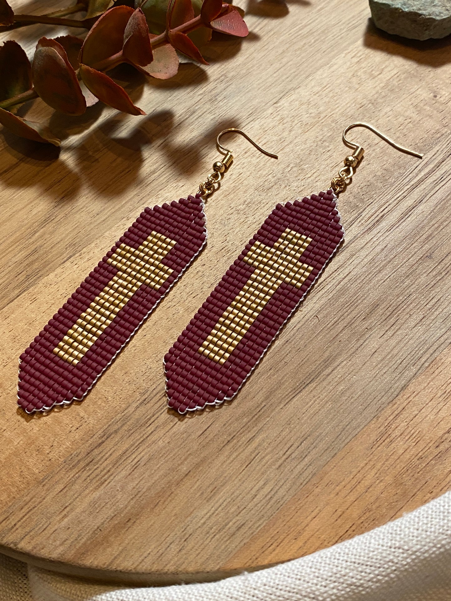 Brown and Gold Cross Earrings