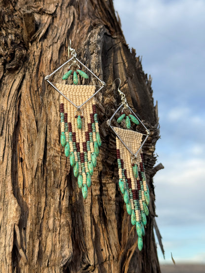 Long Western Turquoise Fringe Earrings