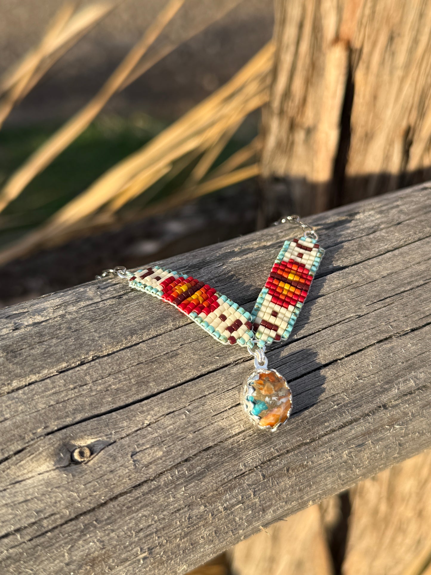 #1 Mini Breast Collar Necklace -Spiny Oyster and Turquoise