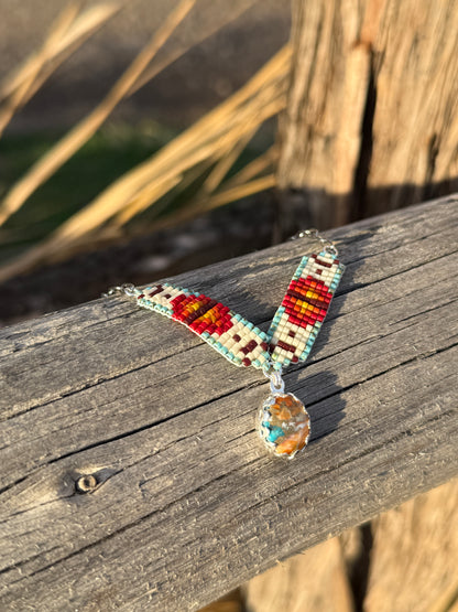 #1 Mini Breast Collar Necklace -Spiny Oyster and Turquoise