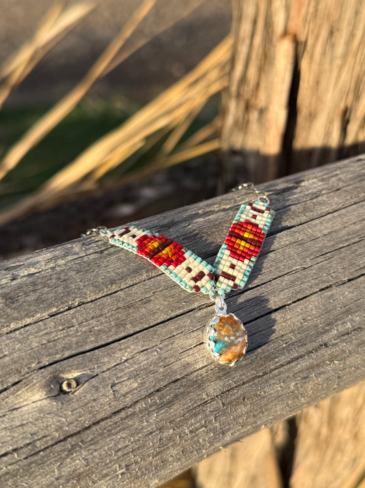 #1 Mini Breast Collar Necklace -Spiny Oyster and Turquoise