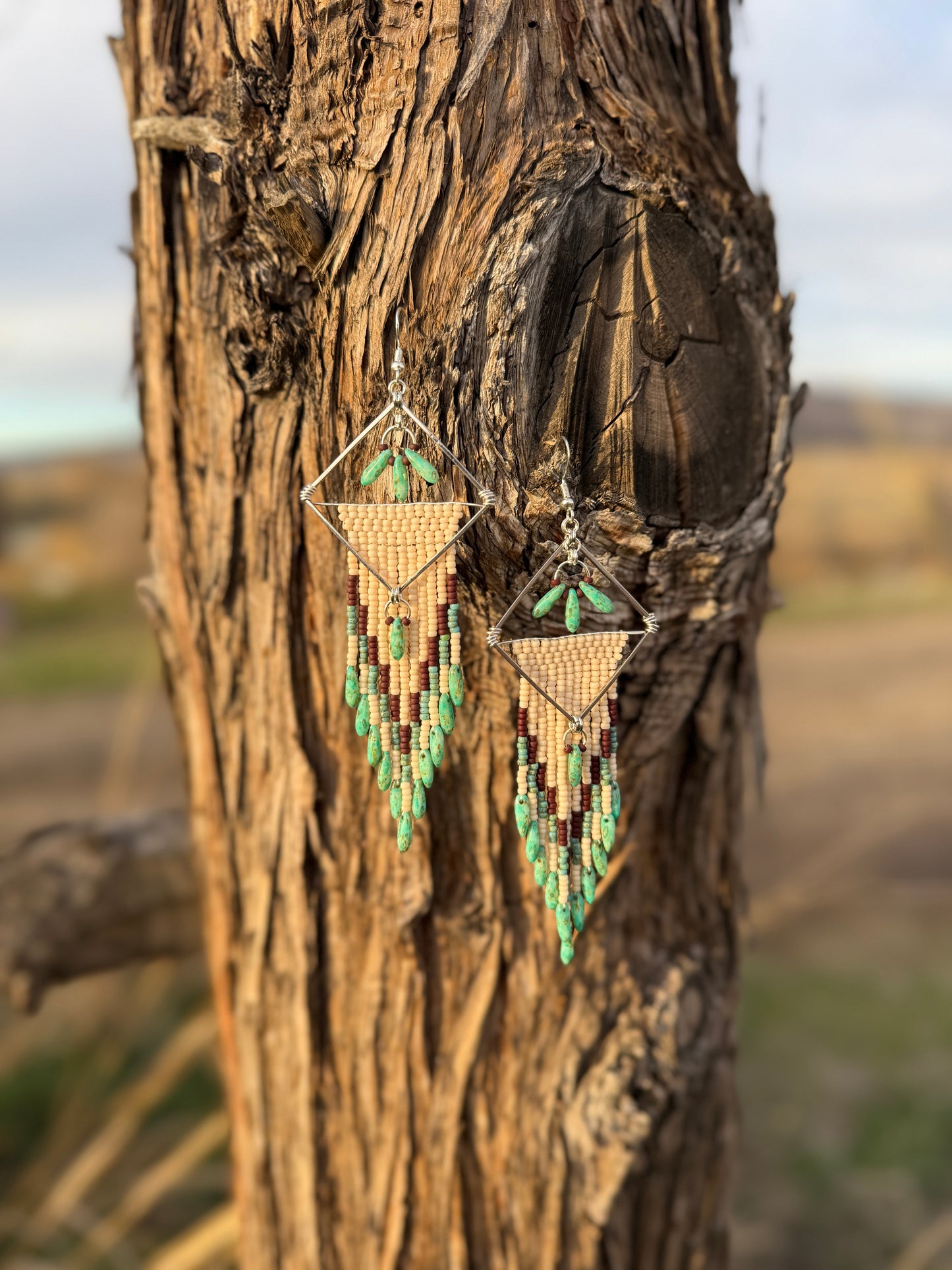 Long Western Turquoise Fringe Earrings