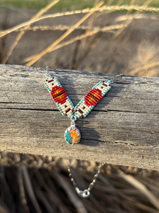 #9 Mini Breast Collar Necklace -Spiny Oyster and Turquoise