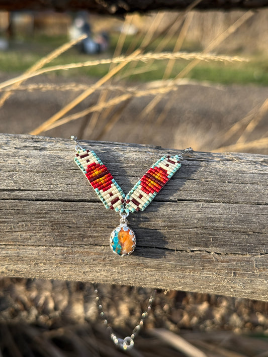 #9 Mini Breast Collar Necklace -Spiny Oyster and Turquoise