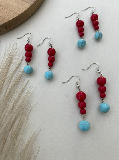 Red and Turquoise Drop Earrings