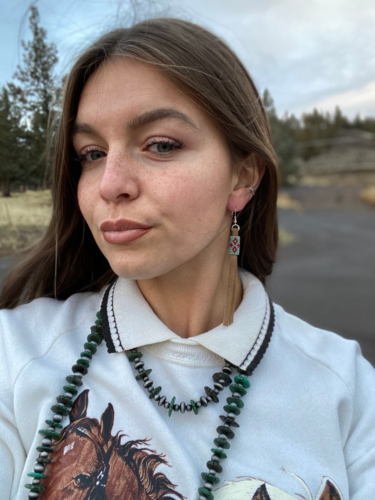 Beaded Leather Fringe Earrings