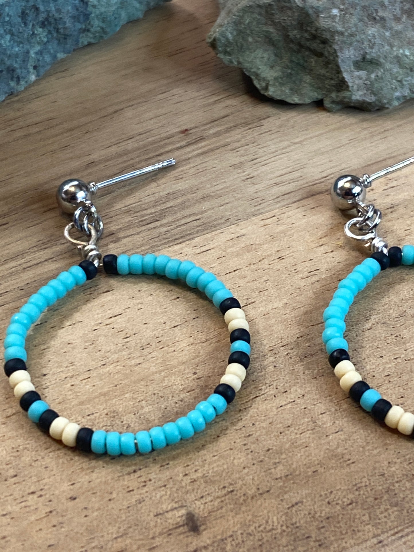 Teal Beaded Hoops