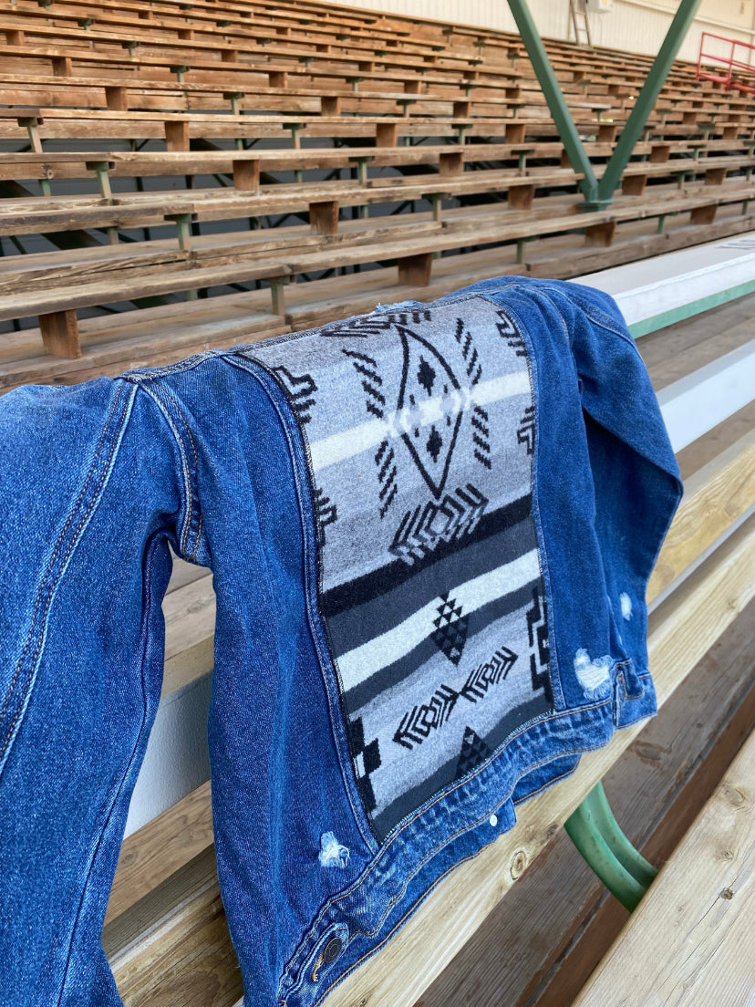 Beaded Pendleton Inlayed Denim Jacket