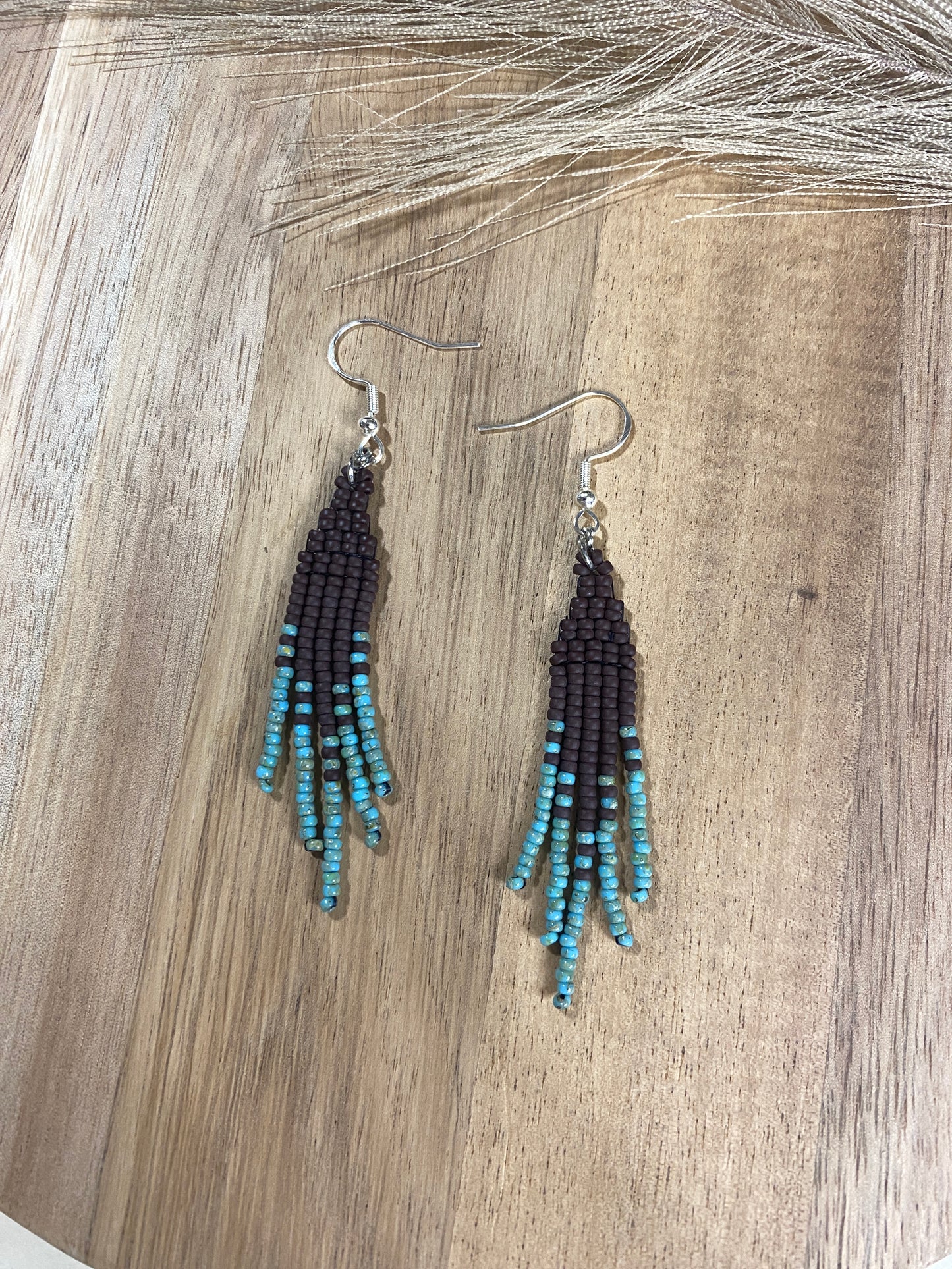 Teal Neutral Short Western Fringe Earrings