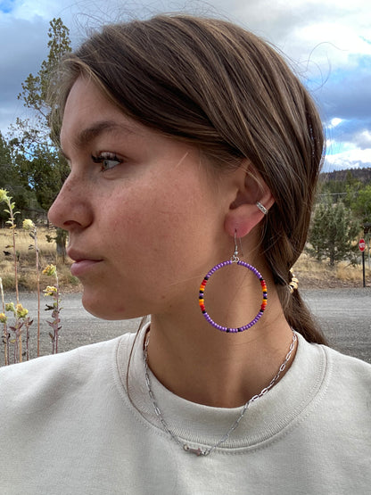 Purple Aztec Hoop Earrings