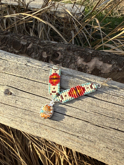 #1 Mini Breast Collar Necklace -Spiny Oyster and Turquoise