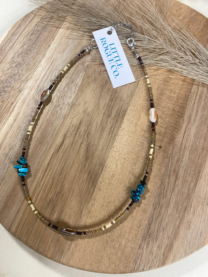 Turquoise and Shell Sand Neutral Western Choker Necklace